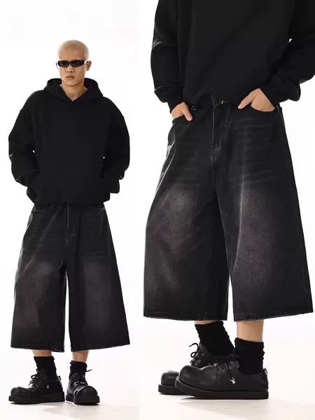 American Retro Washed Cropped Pants for Men and Women in Summer, High-End, Loose, Slim, Straight-Leg Couple Casual Denim Shorts