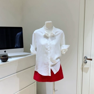 天然氧吧|松弛主义 亚麻翻褶卷边袖宽松衬衫