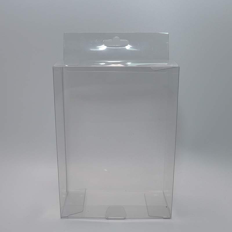 Caja transparente de PVC con gancho, caja de embalaje de plástico para mascotas, caja plegable, caja cuadrada en blanco, caja de almacenamiento plegable