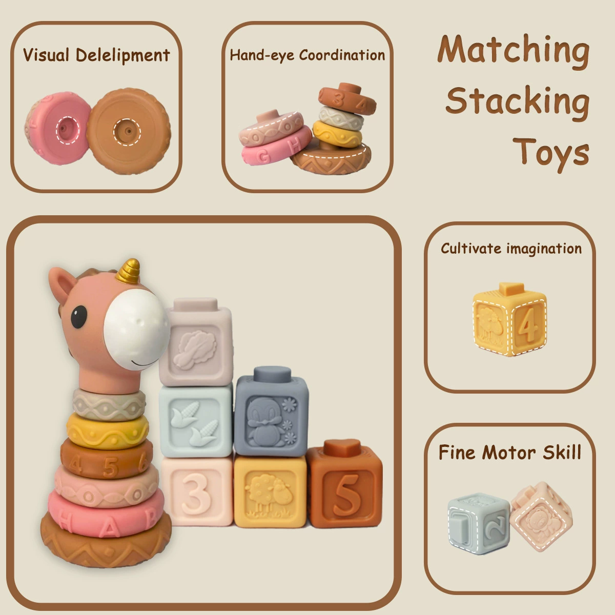 Мультяшная геометрическая Jenga из мягкой резины, когнитивная игрушка, (торговля через границу), единорог