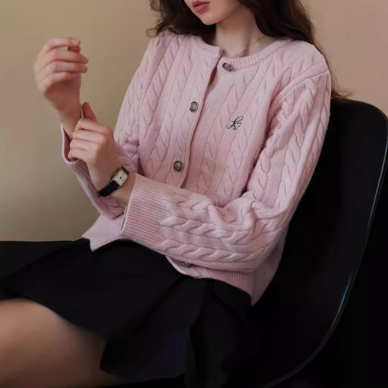 Word of Mouth Classic Australian Merino Wool Twisted Knitted Cardigan Women's Autumn and Winter New