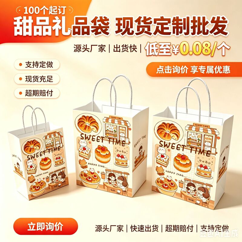 Manufacturer of custom cartoon baking dessert tote bags, thickened custom-made cake shop takeaway packaging bags, wholesale customization Manufacturer of custom cartoon baking dessert tote bags, thickened custom-made cake shop takeaway packaging bags, wholesale customization