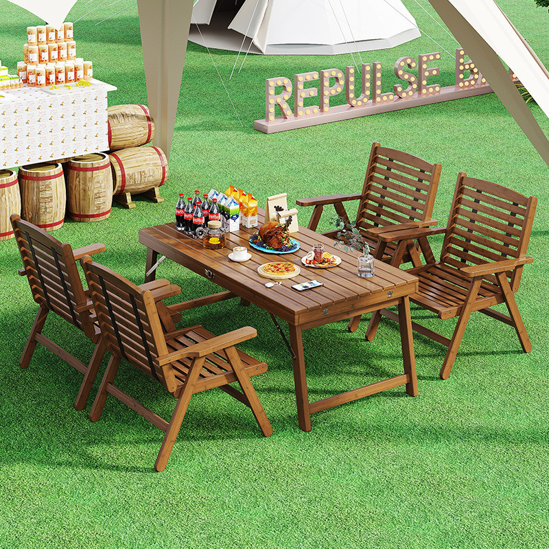 Outdoor Bamboo Folding Table and Chairs, Installation-Free, Portable Stall Camping Style, Small Apartment, Home Dining Table, Rental House Table