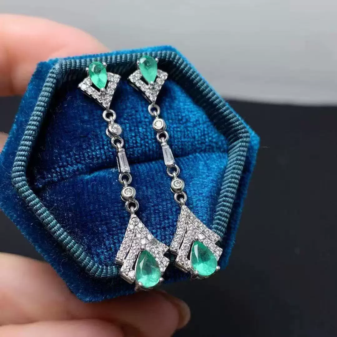 欧美跨境流行饰品 时尚天然祖母绿耳环百搭气质套装厂家批发