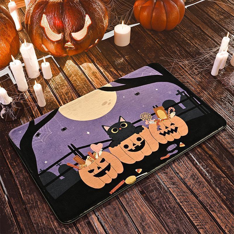 Cross-border Amazon Halloween Creative Horror Pumpkin Floor Mat Flannel Printed Mat for Entrance and Entryway