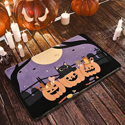 Avtomobil döşəmə paspasları – Amazon Halloween Creative Horror - purple-cemetery-pumpkin-4060cmflannel