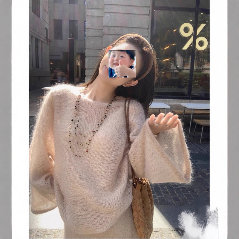 敲幼软糯马海毛宽松毛衣女云朵触感纯色针织衫上衣飘逸软糯秋冬韩|undefined