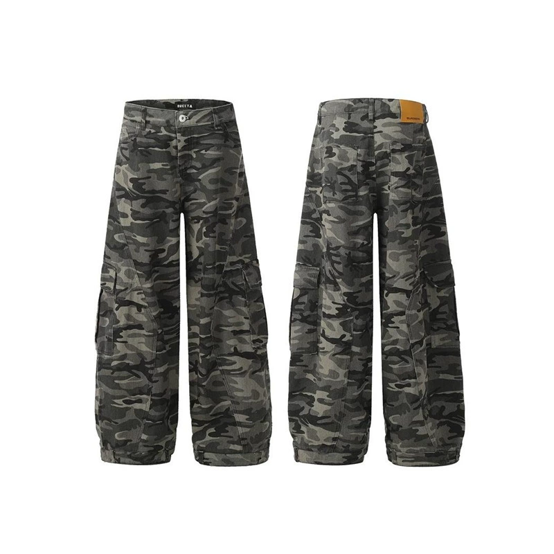 Американские ретро камуфляжные брюки-карго с несколькими карманами, свободные широкие брюки унисекс, большие размеры, деконструированные брюки-сабы