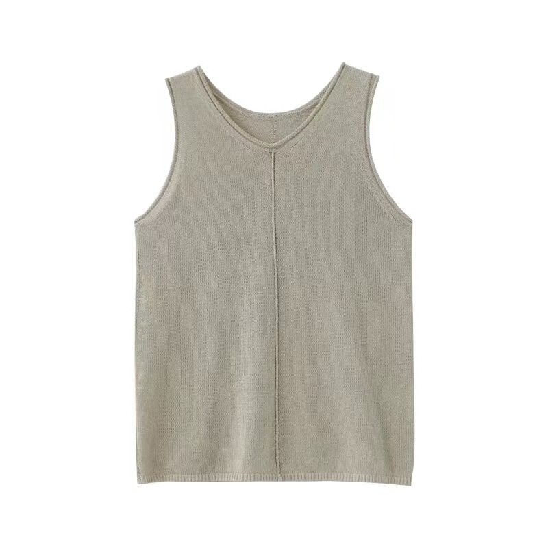 夏の新製品軽くてふわふわの和紙糸の質感カジュアルスリムでクールなVネックノースリーブニットベストトップ女性用|undefined