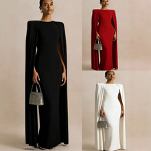 2026欧美贸长袖u领修身鱼尾拖地婚纱礼服纱抹胸敬酒礼服外拍长裙