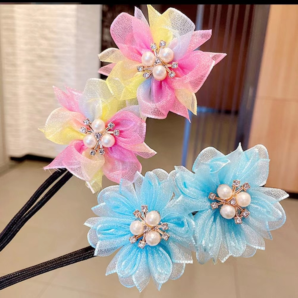 Mode Enfants De Chignon Chignons Chignons Gadget Arc Coloré Fleur Souches Coiffe display picture 4