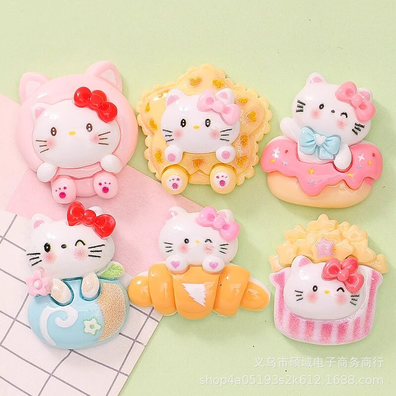 Cute Cartoon Cat Cake Popcorn DIY Cream Glue Mobile Phone Case Shoe Buckle Hairpin Resin Jewelry Accessories