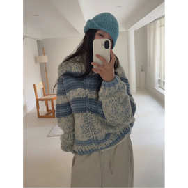 现 2025冬季新款韩国东大门baby酱北海道低饱和粗毛线毛衣开衫