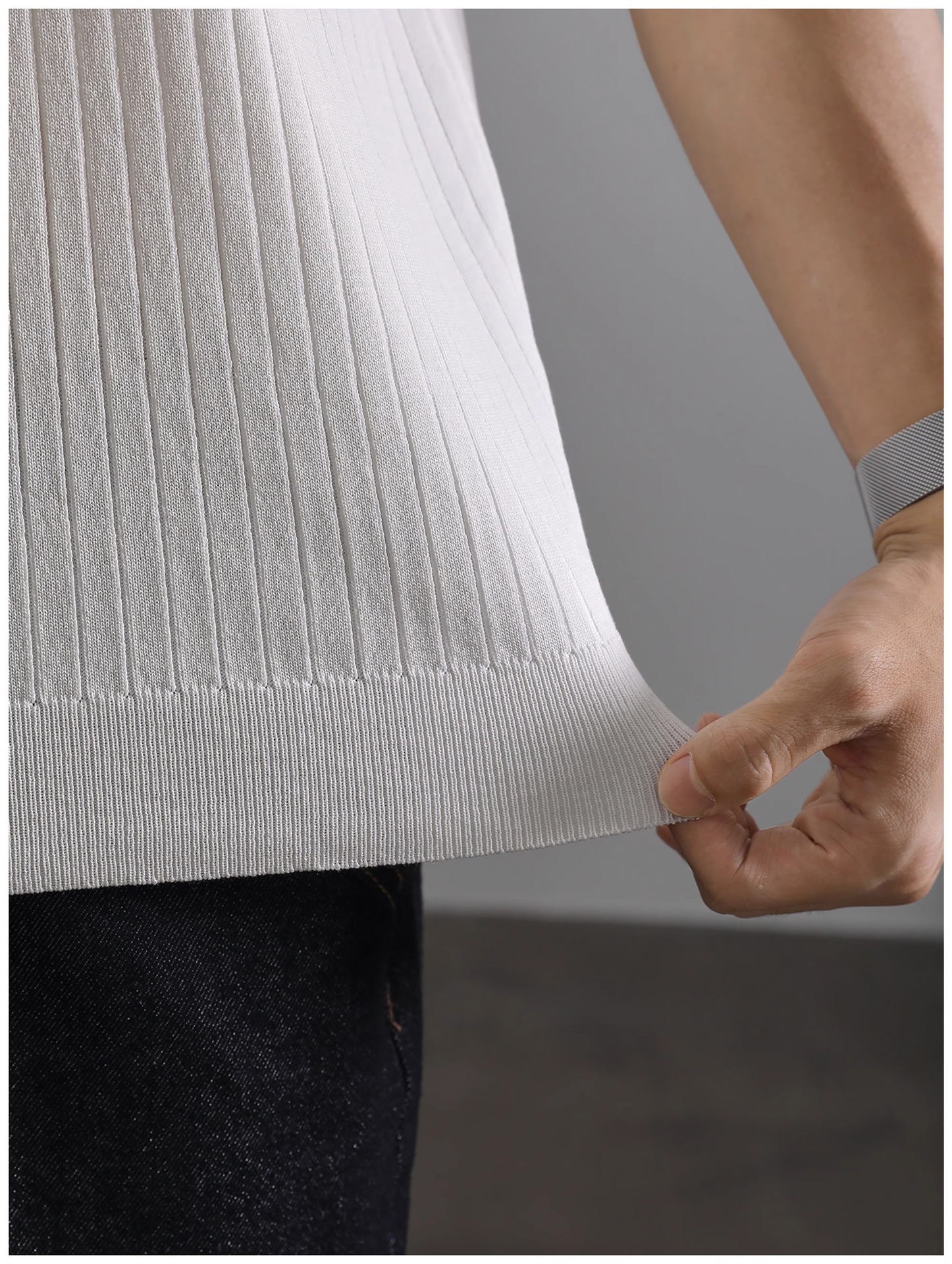 Herren Polo Shirt Strick Kurzarm Gestreift Aus Eisseide_voghion.com