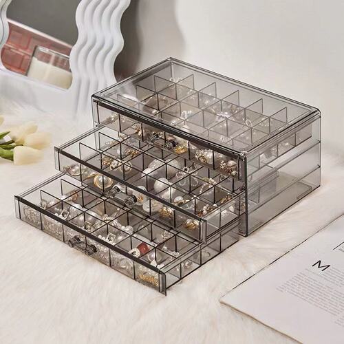 Drawer-style dustproof earring and earphone storage box, earring clip organizer, multi-layered diamond and pearl treasure box