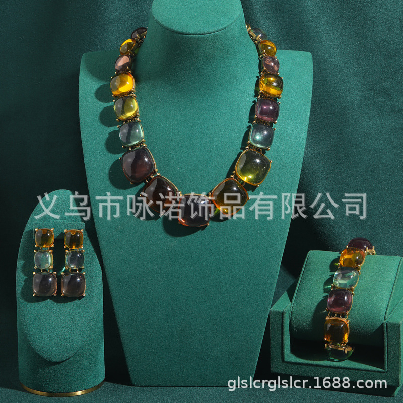 Yongnuo Vintage Bracelet Retro Transparent Gradient Rainbow Sugar Cube Gold-Edged Chain Summer Dopamine Simple Versatile