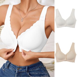 Cross-Border New European and American Style Seamless Wireless Wavy Edge Thin Front Buckle Bra Vest for Small Bust Enhancement and Side Shaping