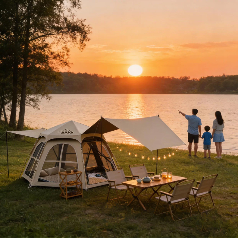 Jungle Squad Tent for Outdoor Camping, Instant Setup, Black Coated Sunscreen Rainproof Canopy, 2-in-1 Hiking Gear