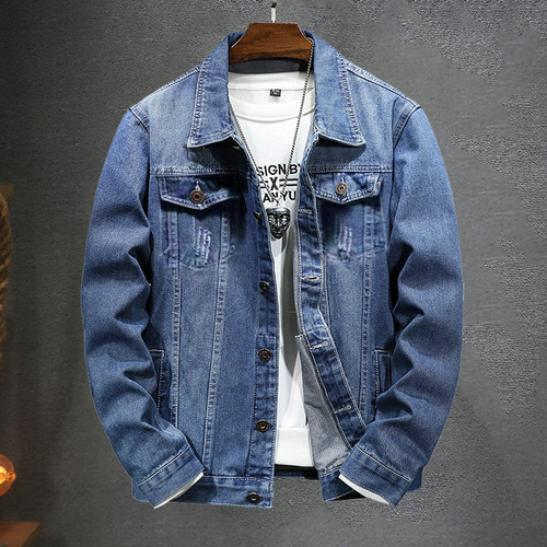 LAZADA New Trendy Men's Jacket Spring and Autumn Light Blue Versatile Korean Version Slim Fit Cool Denim Jacket