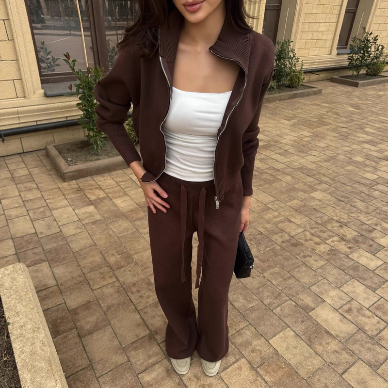 跨境亚马逊欧美休闲运动套装女秋2025新款感卫衣阔腿裤开衫毛衣套|undefined