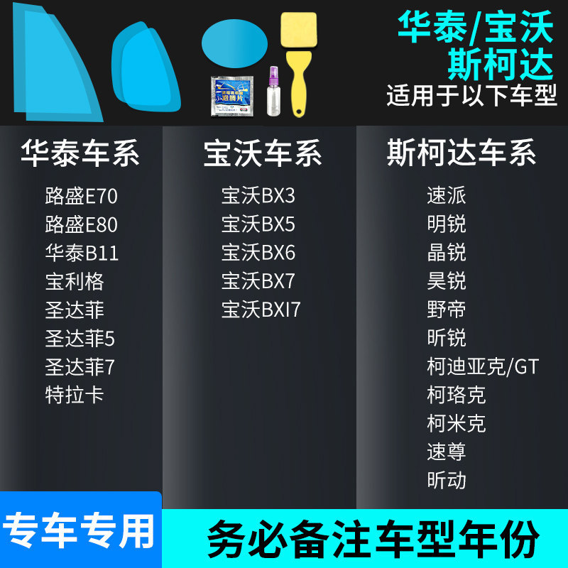 Rearview mirror rainproof sticker: Qìchē Mirror Anti-Rain - hawtaiborgwardskoda-all-series-full-set-of-5-pieces-note-car-model-year