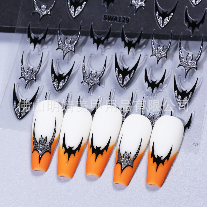 ハロウィンクロスボーダーネイルアートステッカーインスタイルグリッターダークバットグリッターゴールドグリッターシルバースパイダーネイルステッカー|undefined
