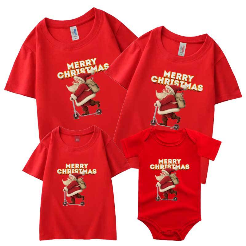 Comercio electrónico transfronterizo regalo de Navidad padre-hijo traje nueva familia de tres madre-hijo manga corta Camiseta monopatín Santa Claus