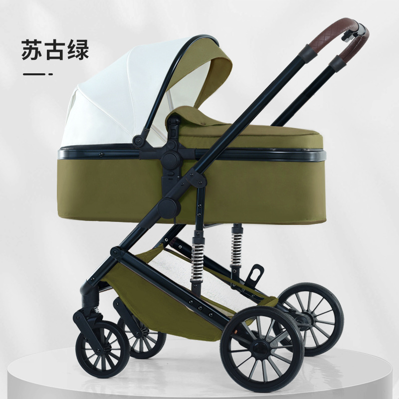 Personalizado alto paisaje cochecito de bebé se puede sentar y acostarse plegable cuatro estaciones cochecito de bebé universal cuatro ruedas antichoque coche bb