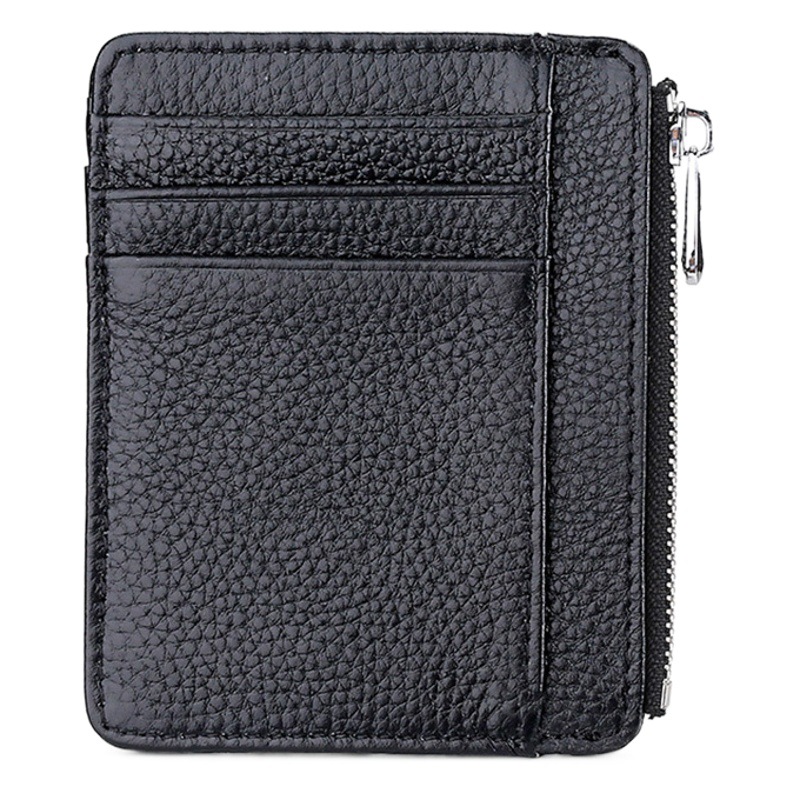 Tarjetero de Cuero Genuino Transfronterizo del Fabricante, Clip para Tarjetas de Piel de Vaca de Primera Capa, Estuche Ultrafino para Tarjetas de Crédito Bancarias, Ranuras para Múltiples Tarjetas, Porta Identificación Compacto.