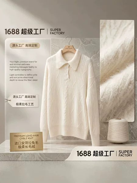 2026 Fall/Winter New Cashmere Brushed Polo Collar Skin-Friendly High-End Women's European and American Style Loose Knit Pullover Top