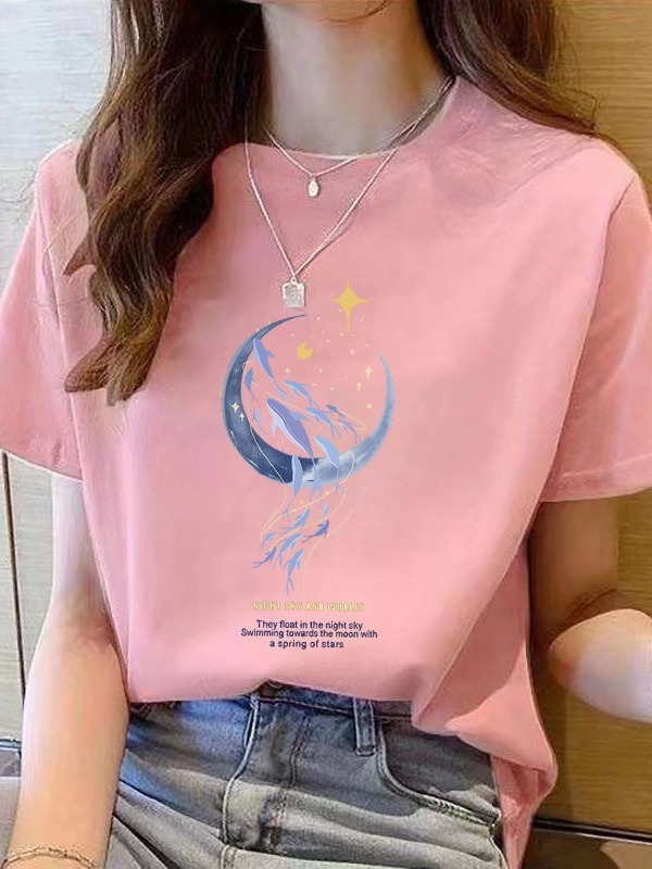 ゆるい純綿半袖tシャツ女性の夏服の新商品の中に上着の肩のデザイン感があります。|undefined