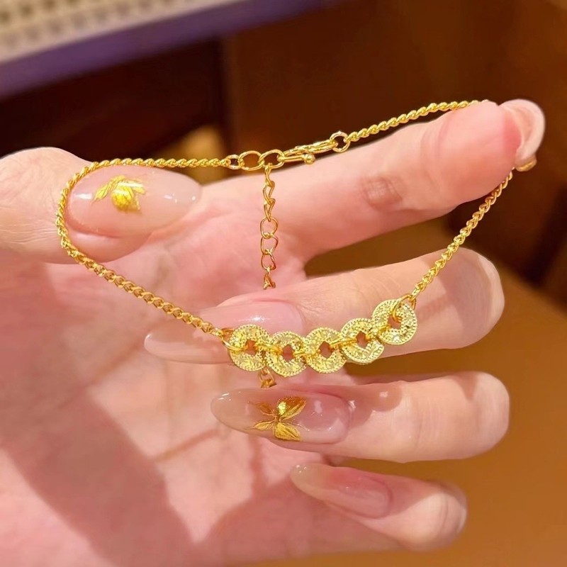 Tiktok Hot-Selling Item: Shiny Gold Five-Emperor Coin Bracelet with Crushed Ice Effect, New Chinese Style, Exquisite Ancient Craftsmanship, Wealth-Attracting Anklet Tiktok Hot-Selling Item: Shiny Gold Five-Emperor Coin Bracelet with Crushed Ice Effect, New Chinese Style, Exquisite Ancient Craftsmanship, Wealth-Attracting Anklet
