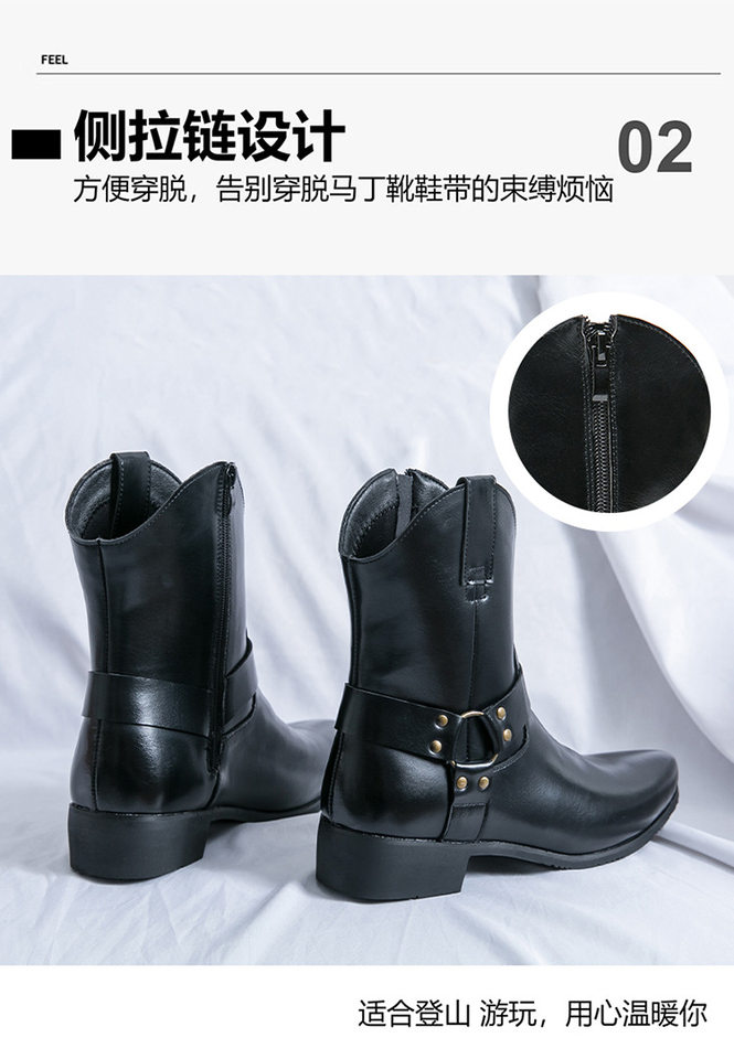 Giày bốt Martin nam cổ cao mũi nhọn kiểu Anh, khóa kéo bên, gót thấp 1–3 cm — 92342 màu đen, 92342màu nâu chi tiết 5