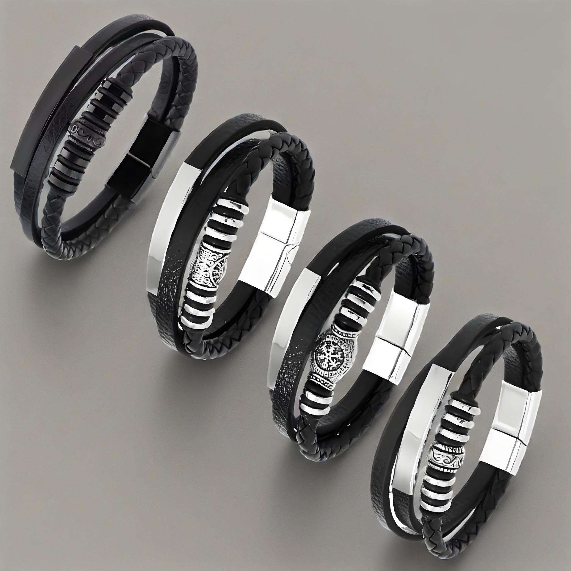 Men's Braided Leather Bracelet Waterproof And Hypoallergenic_voghion.com