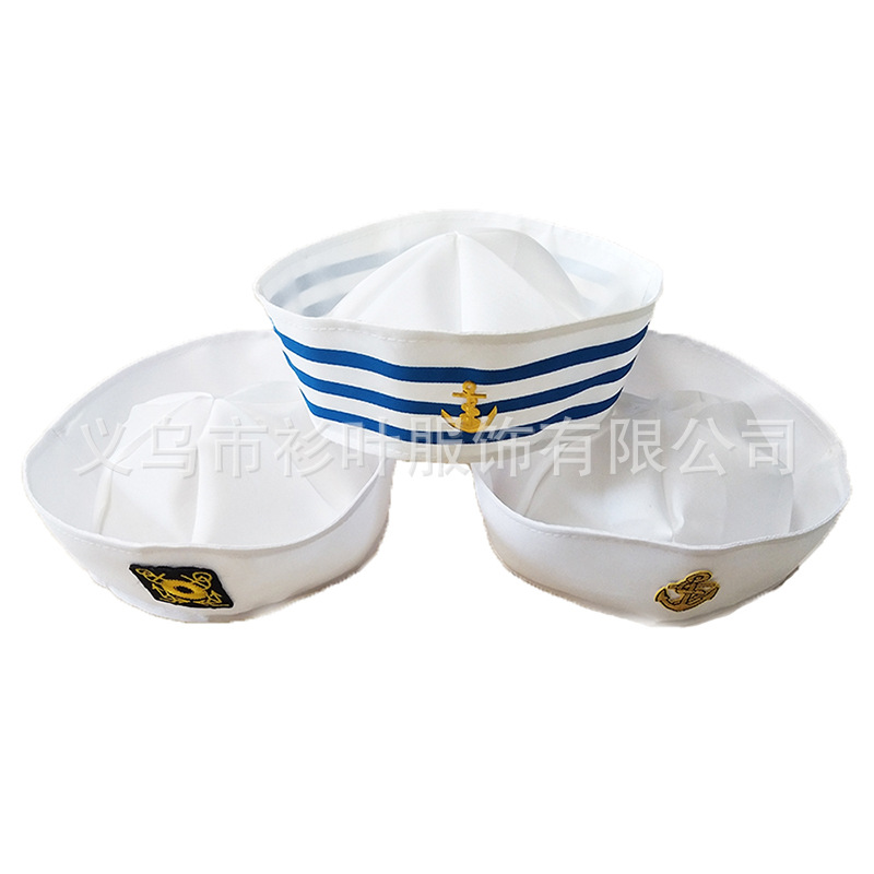 Carnival White Logo Embroidered Navy Hat Sailor Novelty Hat Children's Performance Party Costume Police Hat