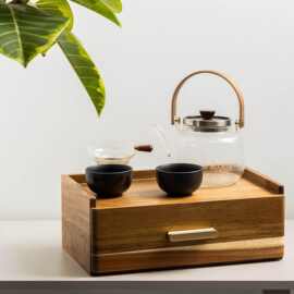 木质茶包收纳盒抽屉式茶具储存桌面收纳底座木制相思木分格茶包盒