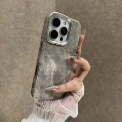 大孔电镀牛仔纹适用iPhone16手机壳肤感防摔苹果15高级感软保护套