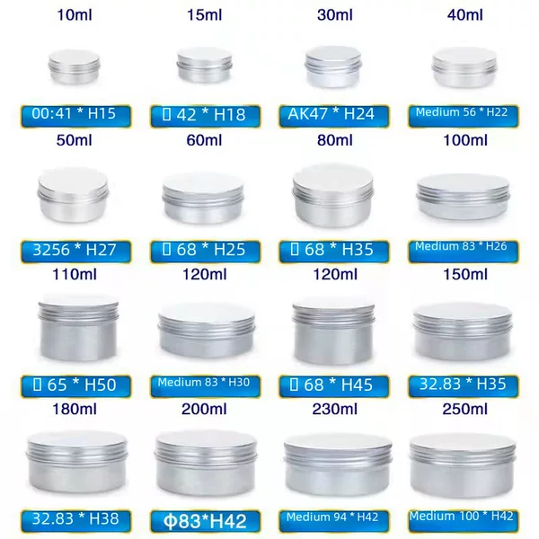 Multi-Specification 5-400g Round Threaded Aluminum Box for Cosmetics, Cream, Metal Box for Skin Care Products, Tooth Powder, Chest Patch, and Packaging Box