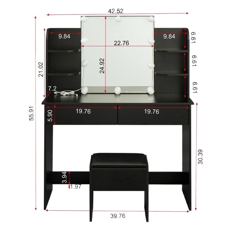 Nuevo nórdico Luz de lujo hogar dormitorio pequeño tocador estilo simple multifuncional LED escritorio espejo alto gabinete