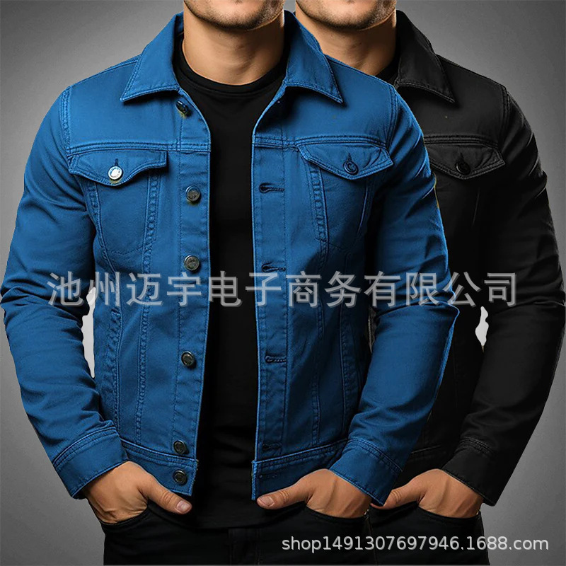 European Size Cross-Border Spring, Autumn, and Winter Men's Youth Jacket Denim Slim-Fit Workwear Solid Color Thick Shirt Coat Foreign Trade European Size Cross-Border Spring, Autumn, and Winter Men's Youth Jacket Denim Slim-Fit Workwear Solid Color Thick Shirt Coat Foreign Trade