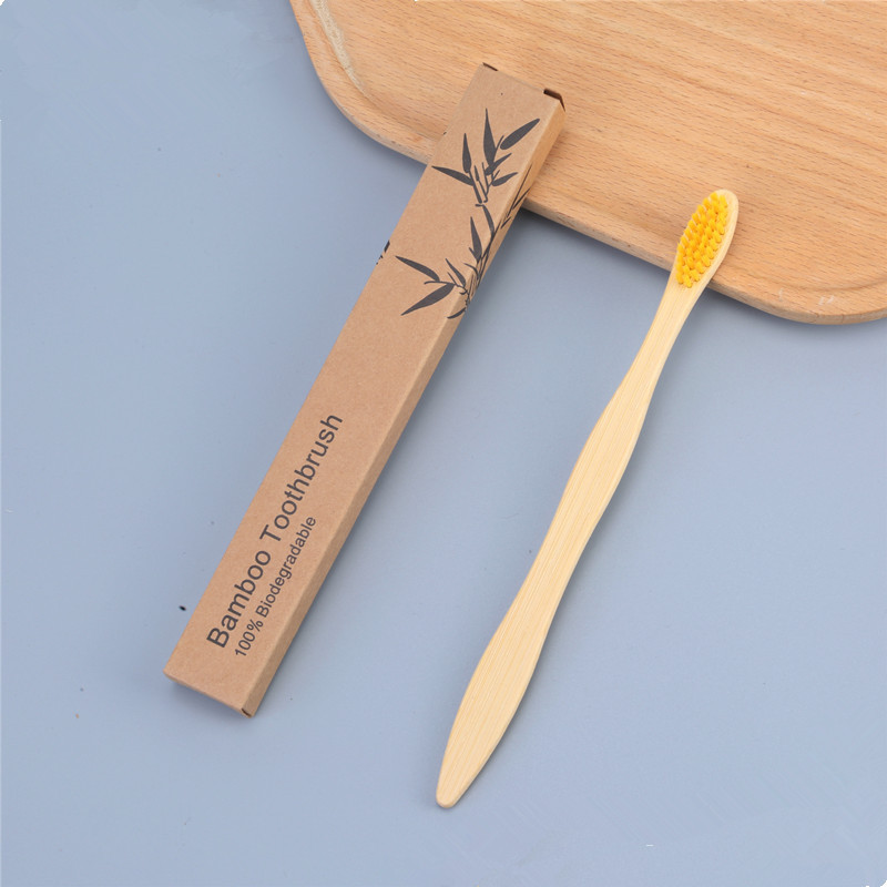 Cepillo de dientes y set de cepillos de dientes para hotel, cerdas suaves de carbón de bambú, desechables, mango de calabaza, cerdas duras, bolsa de papel de bambú, caja de papel, ecológico
