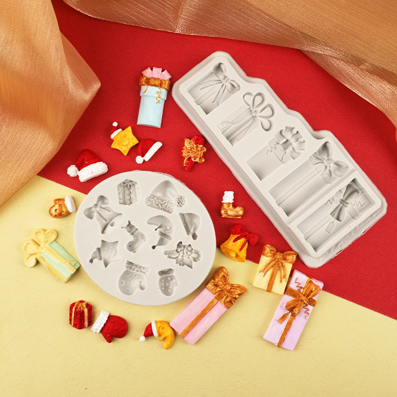 Nuevo tema de navidad molde de silicona DIY molde de fondant de chocolate para hornear decoración caja de regalo sombrero de navidad