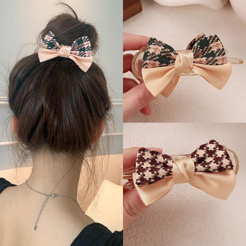 Tela moda retro plaid lazo pinza mujer alta cola de caballo pinza para el cabello en la parte posterior de la cabeza pinza de tiburón accesorios para el cabello