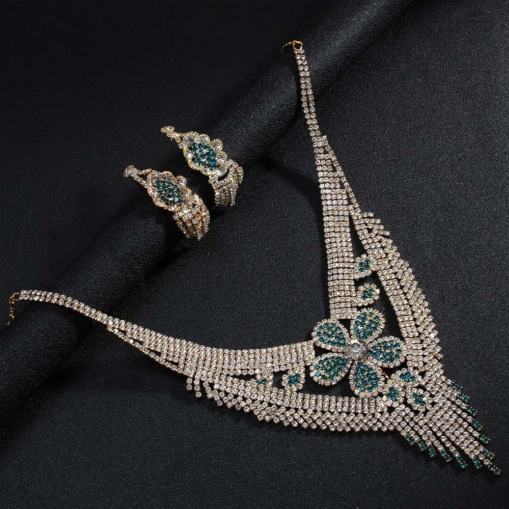 Europa y los Estados Unidos de nuevo flor fringe conjunto de joyería de alta sensación de diamante clavícula accesorios de boda conjunto de joyería