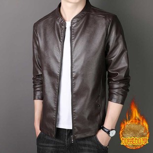 New Spring and Autumn Thin Leather Men's Short PU Leather Jacket Casual Business Jacket Men's fleece-lined Thickened Leather Jacket