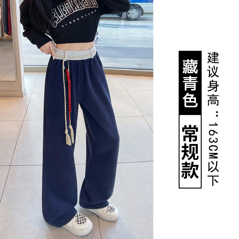美式复古撞色绑带直筒运动女卫裤秋季新款宽松高腰百搭休闲阔腿裤|undefined