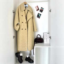 【绒锦栖风】韩式高级百搭长款人字纹双面羊毛大衣外套HL141