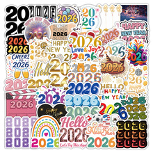 2026年新年祝福英语贴纸50张新年快乐防水装饰保温杯手行李箱贴纸