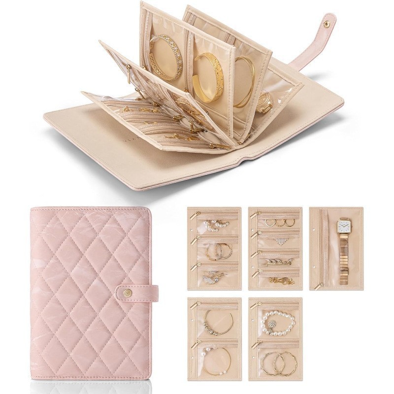 Nuevo libro de joyería de cuero transfronterizo, bolsas de joyería de gran capacidad, pendientes, collares, carpeta de lujo ligera