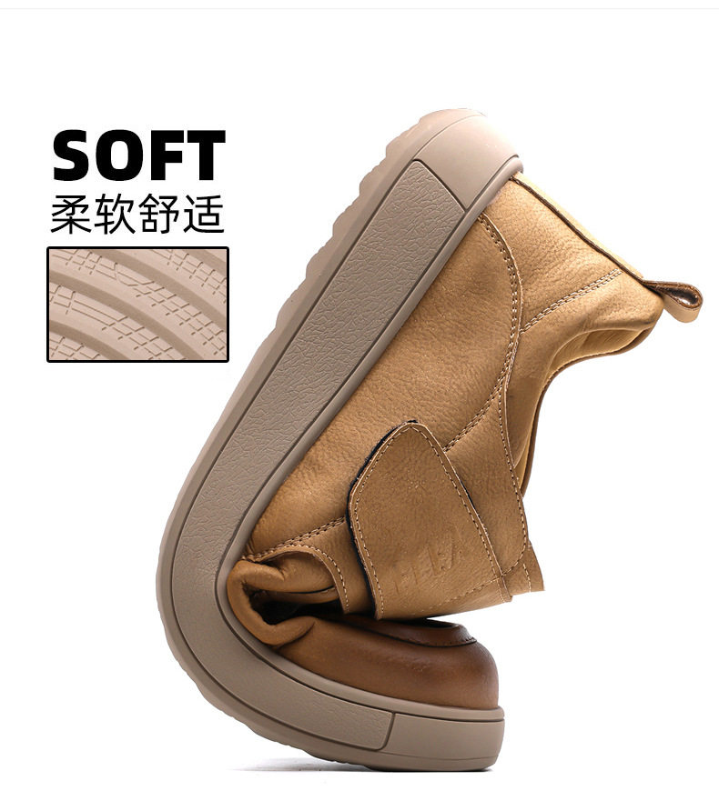 Giày lười nam da PU kiểu retro, quai dán Velcro, form rộng thoải mái, đế cao su êm chân — Màu đen, màu vàng chi tiết 8